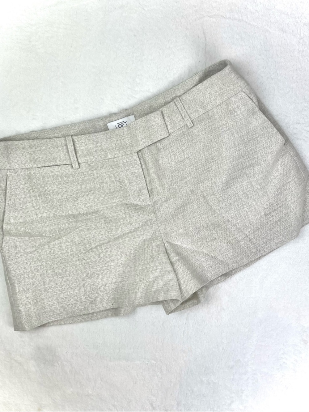 LOFT Women's Shimmer Linen-Blend Cream & Silver Tailored Shorts